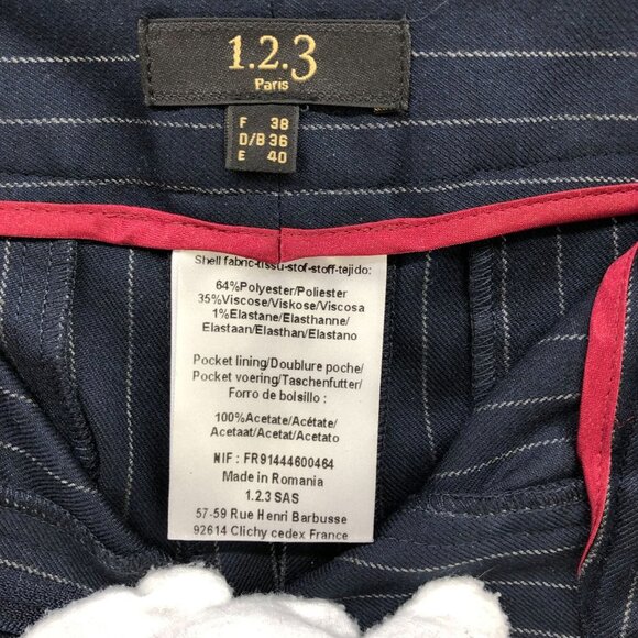 1.2.3 Paris Pinstriped Dress Pant Navy Blue Womens Size EU 40 US 10 Tapered Leg - Picture 8 of 11